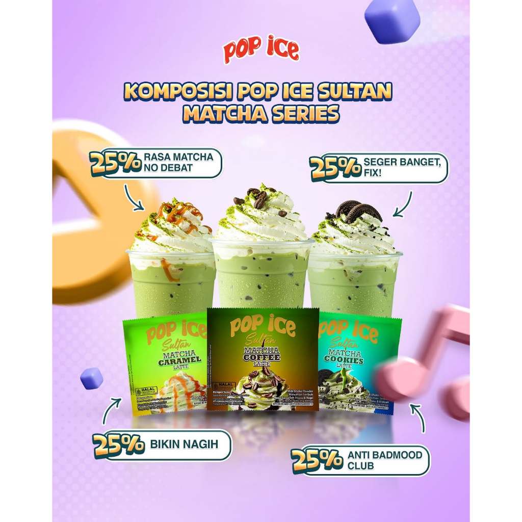 

Pop Ice Milk Shake Powder SULTAN SERIES MATCHA / CARAMEL LATTE / COFFE LATTE / COOKIES LATTEGr 10 + 1Pcs BONUS 10 PCS SEDOTAN + PLASTIK / Pop Ice