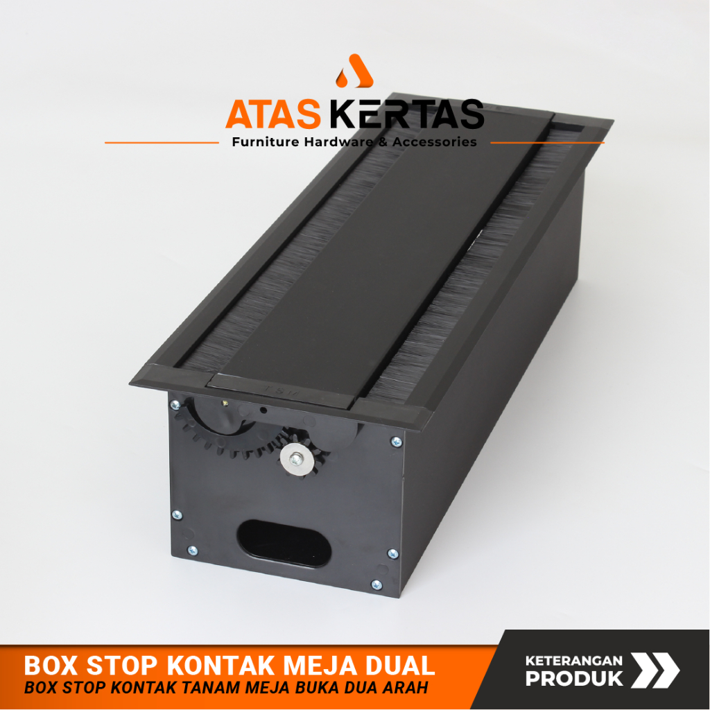 Double Flip Stop Kontak Tanam Meja Custom Hitam | Box Cover Stop Kontak Meja Buka 2 Arah