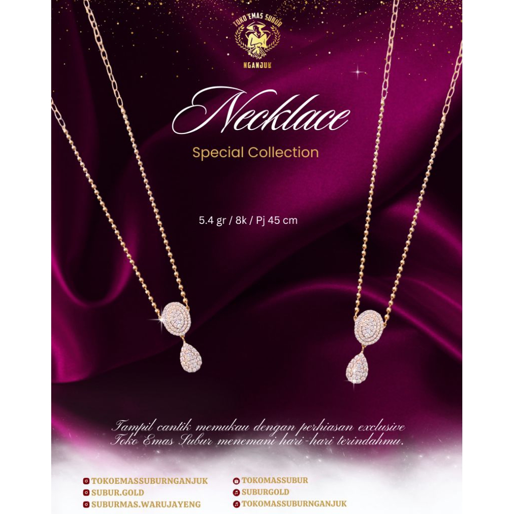 kalung emas liontin batu putih 8k