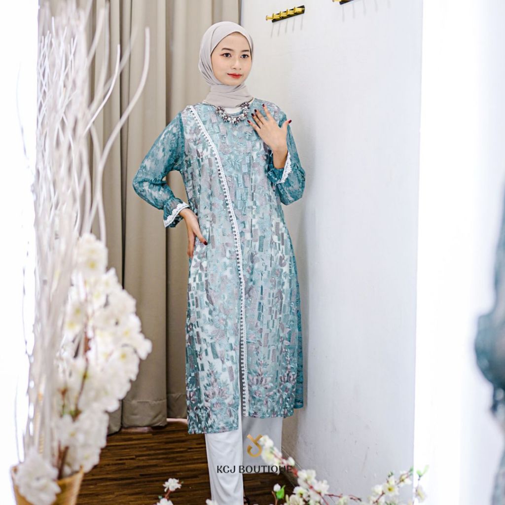 KCJ -  AGHNIA Outer Tunik Tile Bordir Kombinasi brukat