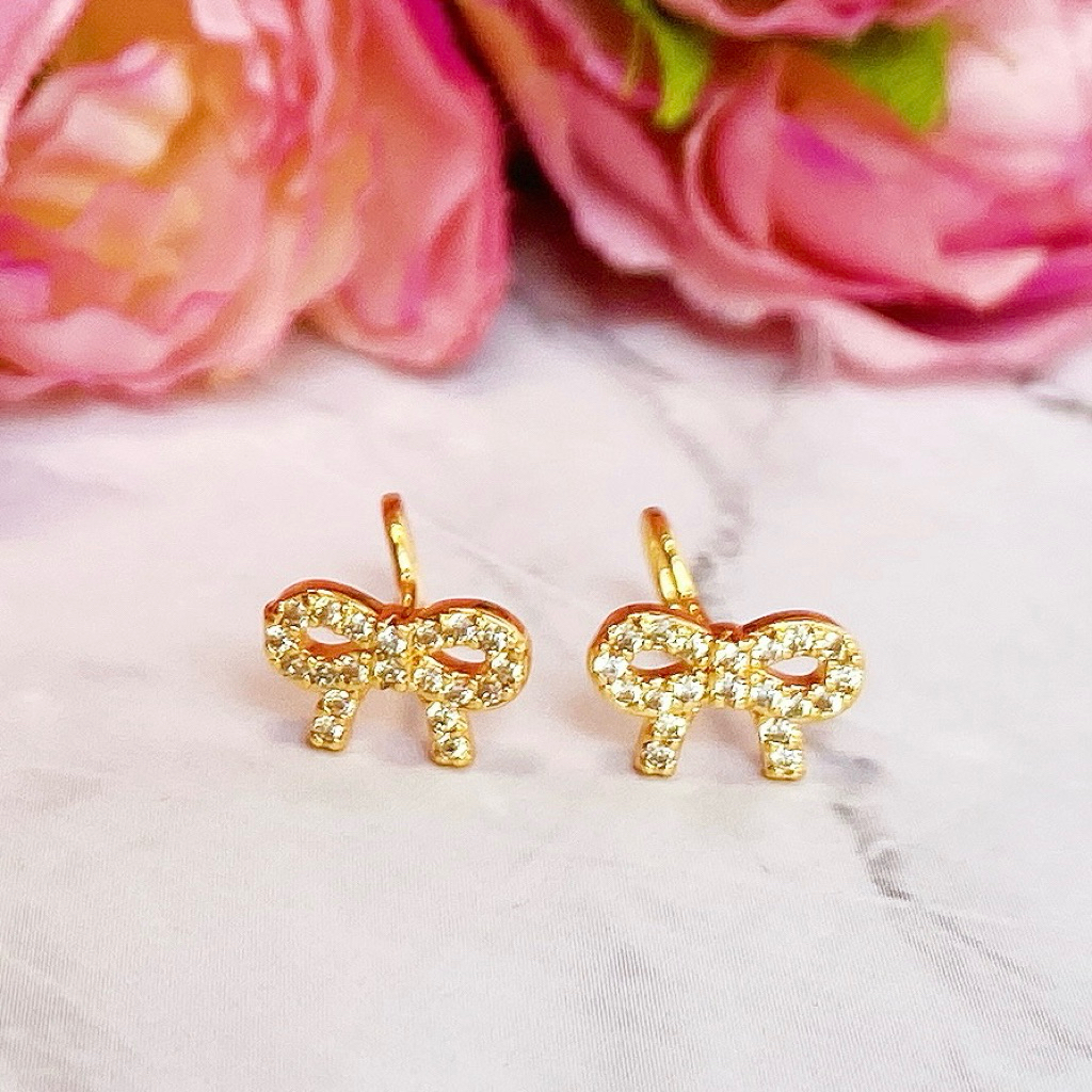 Anting Toge Anak Pita Kristal Lapis Emas