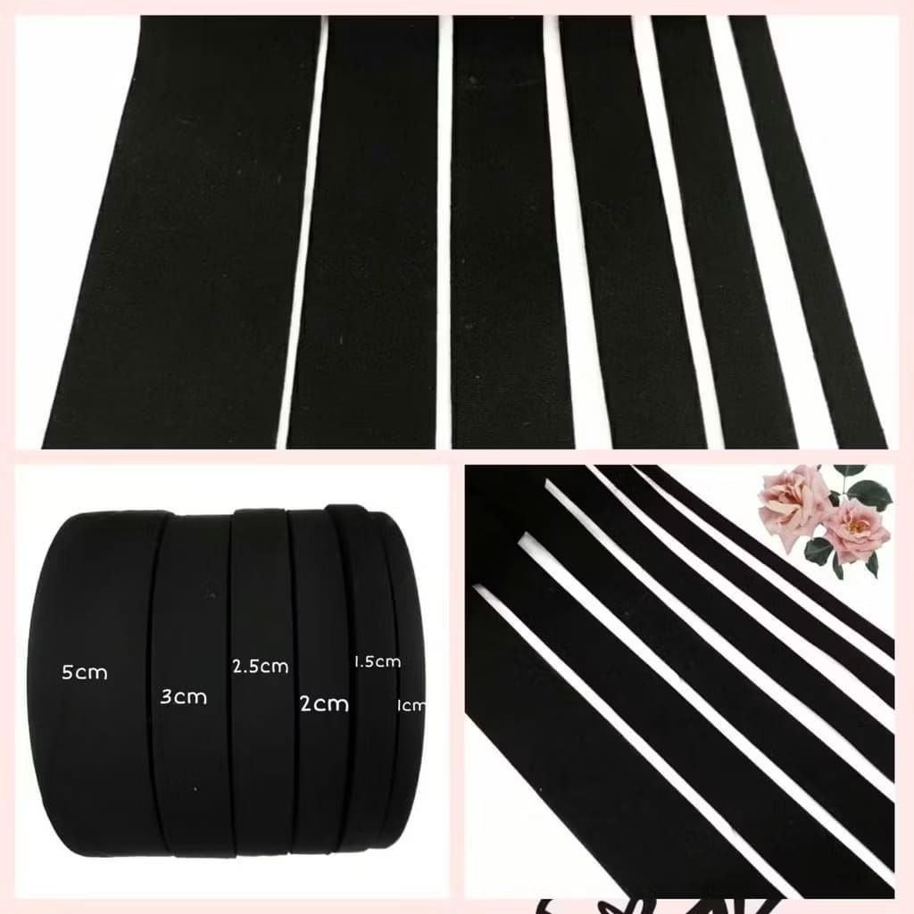 

50 METER - LABEL PITA KATUN POLOS | LABEL HIJAB | BAJU Warna Hitam