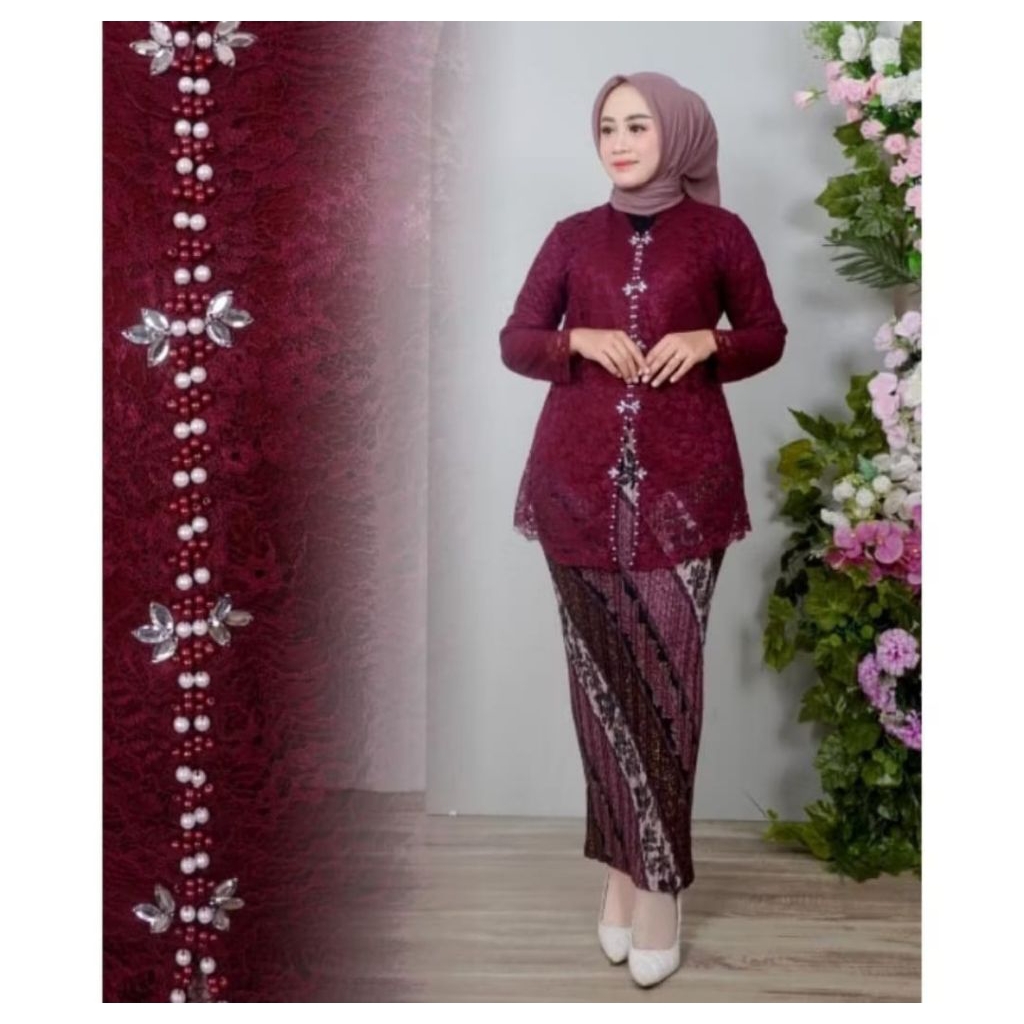 set kebaya encim brukat payet /kebaya jumbo LD 120-130/kebaya modern/kebaya wanita kekinian