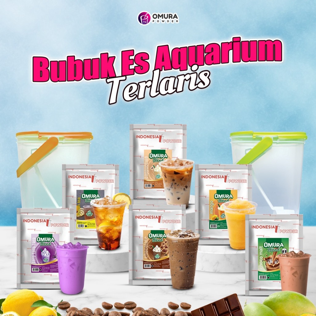 

[BUBUK ES AQUARIUM] Bubuk Minuman Es Akuarium Aneka Rasa HALAL BPOM Mengandung Susu Gula Dan Krimer Blend Series Instant Premium Drink Omura Powder 1 KG 500 GRAM