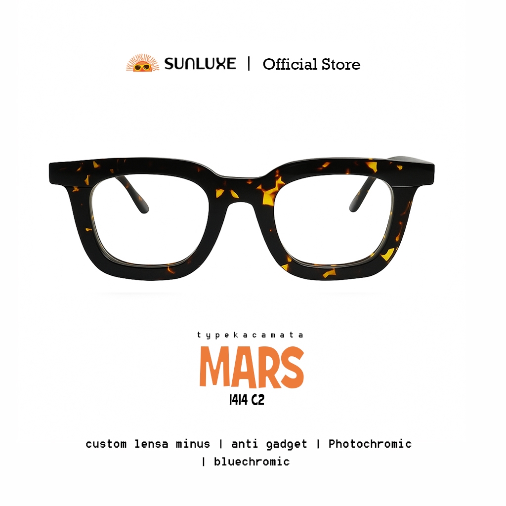 SUN OPTIK - Kacamata SUNLUXE MARS 1414 C2 | Maks. minus 4 Cyl 2 | Kotak Tortoisshell | Proses Cepat 