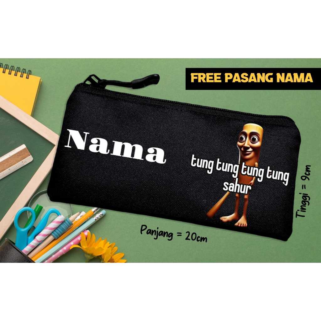 

Gratis Sablon Nama - Tempat Pensil Anak Pencil Case Karakter Game online Freefire Roblox Minicraft Mobile Legend Tungtung Sahur Assasino Cappucina Bahan Cordura