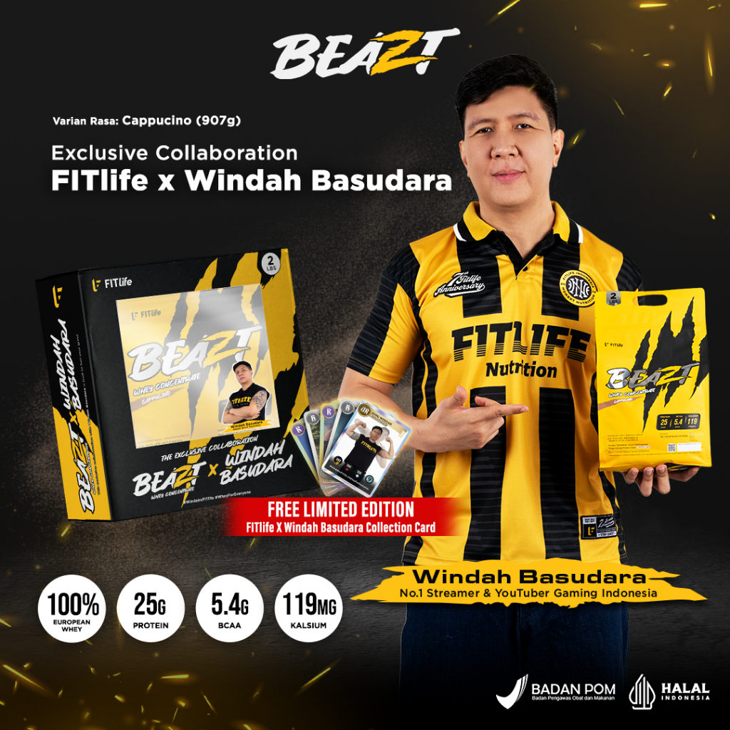 FITLIFE Beazt Whey Protein Concentrate 2 lbs - Suplemen Fitness Susu Tinggi Protein Rendah Lemak