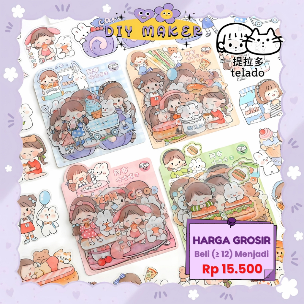 

DM Stiker Set Aesthetic Dekor Tumbrl / Botol DIY Diarybook Telado Breakfast Sticker isi 27 PCS TLD13