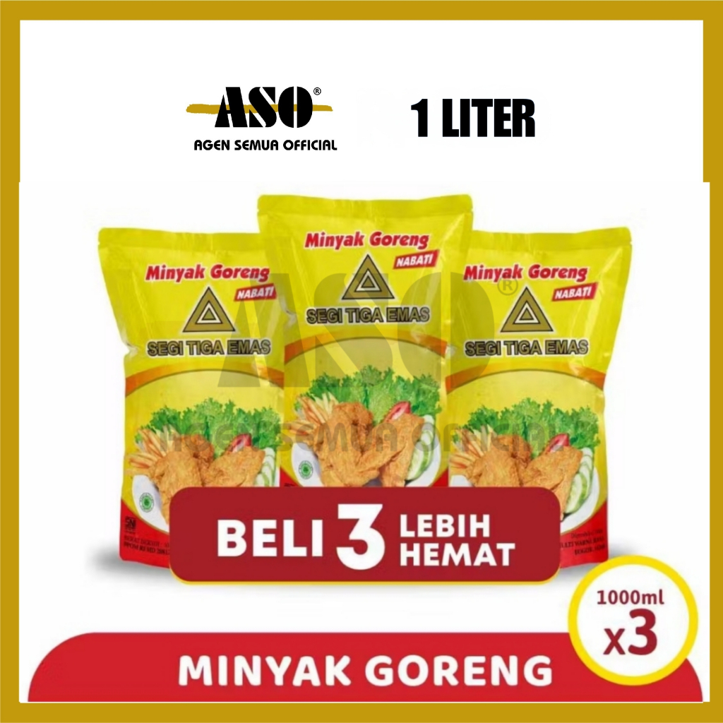 

[ PAKET ISI 3 ] Minyak Goreng cap Segitiga Emas 1 Liter ( Isi 3 Pouch ) PROMO !!!!