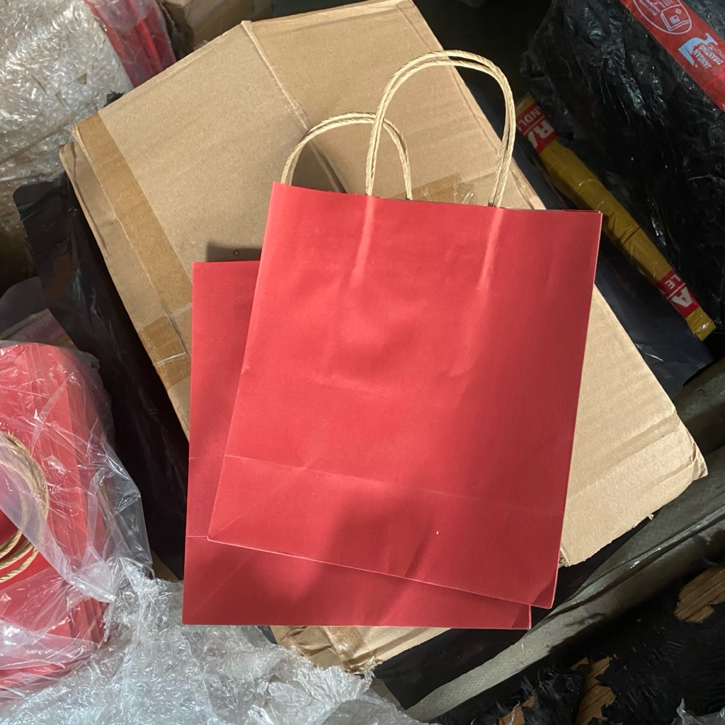 Paper bag 20x10x22 Kantong Kertas Tas kertas coklat brown red merah polos