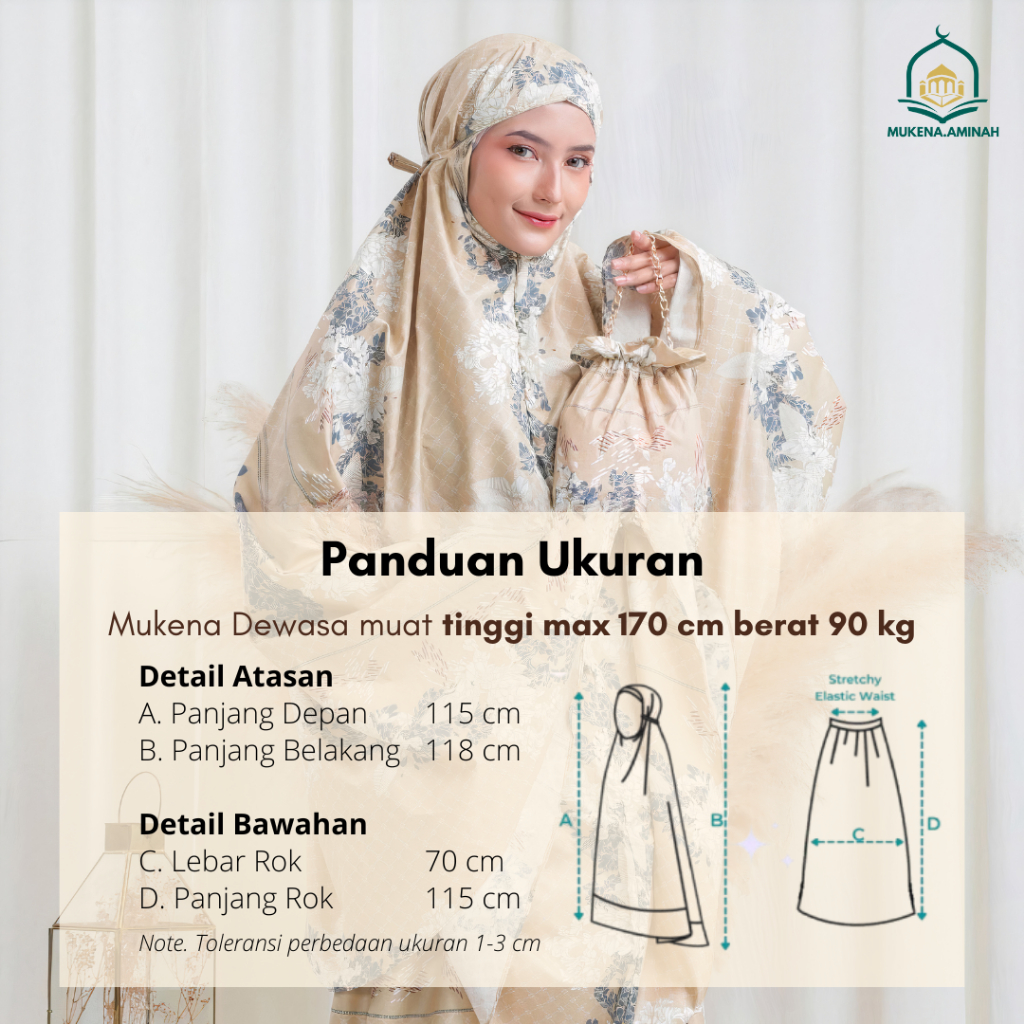 Bergaransi Mukena.Aminah Mukena Dewasa Azura Hasya 2In1 Resleting Travel Katun Motif