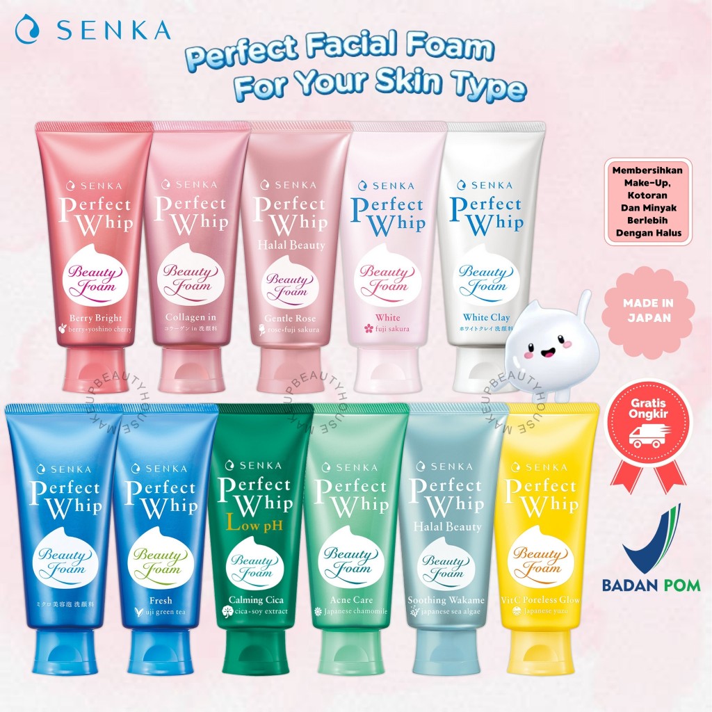 SENKA Perfect Whip | White Clay | Vibrant | Fresh Anti Shine | Sakura | Acne Care | Collagen | Gel G