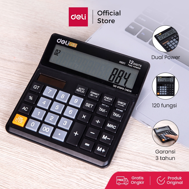 

Deli Kalkulator Desktop 12 Digit LCD lebar 120 langkah garansi 3 tahun sertifikat CE EM01120