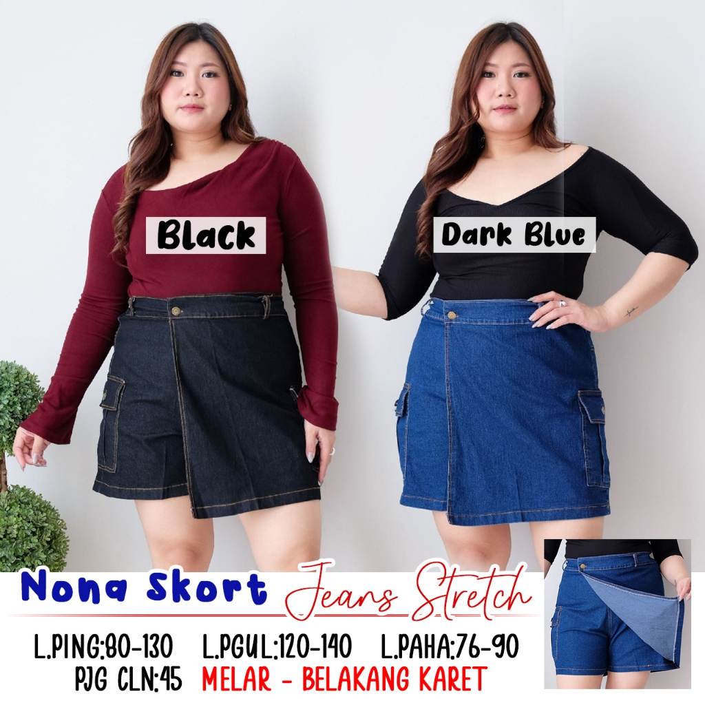 NONA SKORT ROK CELANA JEANS STRETCH WANITA BIG SIZE JUMBO MURAH BLITAR