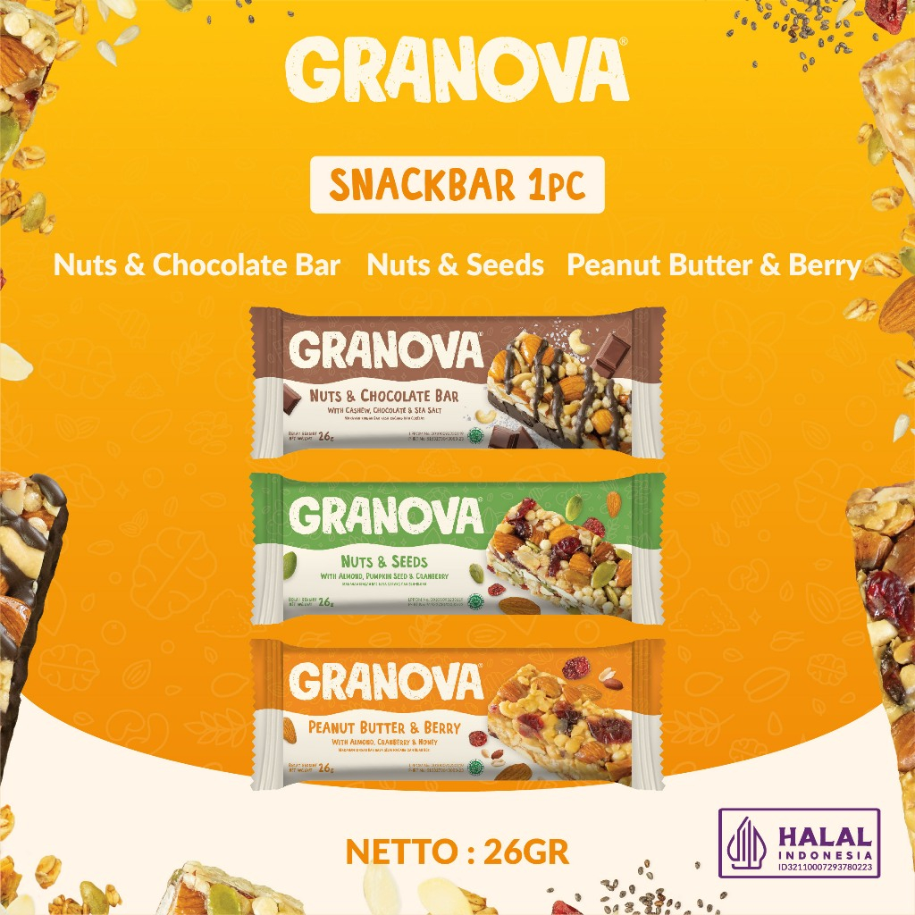 

Granola Bar by Granova - Snackbar Snack Anak, Healthy Snack, Halal | Nuts & Choco, Nuts & Seeds, Peanut Butter & Berry
