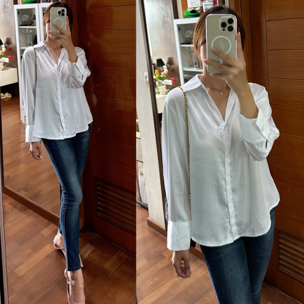 Kemeja Wanita Motif Polos Bahan Rayon Twill premium Atasan kemeja Lengan Panjang