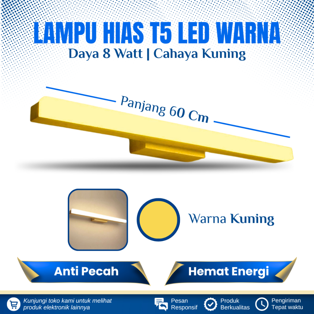 LAMPU TL NEON T5 LED 8 WATT 60 CM CAHAYA KUNING LAMPU HIAS/DEKORASI WARNA KUNING LAMPU T5 LED 8 WATT