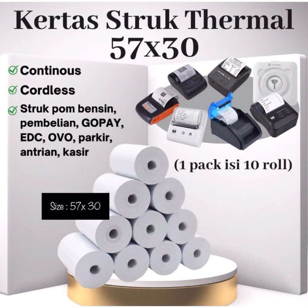 

(1 Dus/30 Pack) Kertas Struk Thermal EDC WINSTAR 58X30mm 57x30mm @10roll PAPER ROLL MINI PRINTER BLUETOOTH 58MM