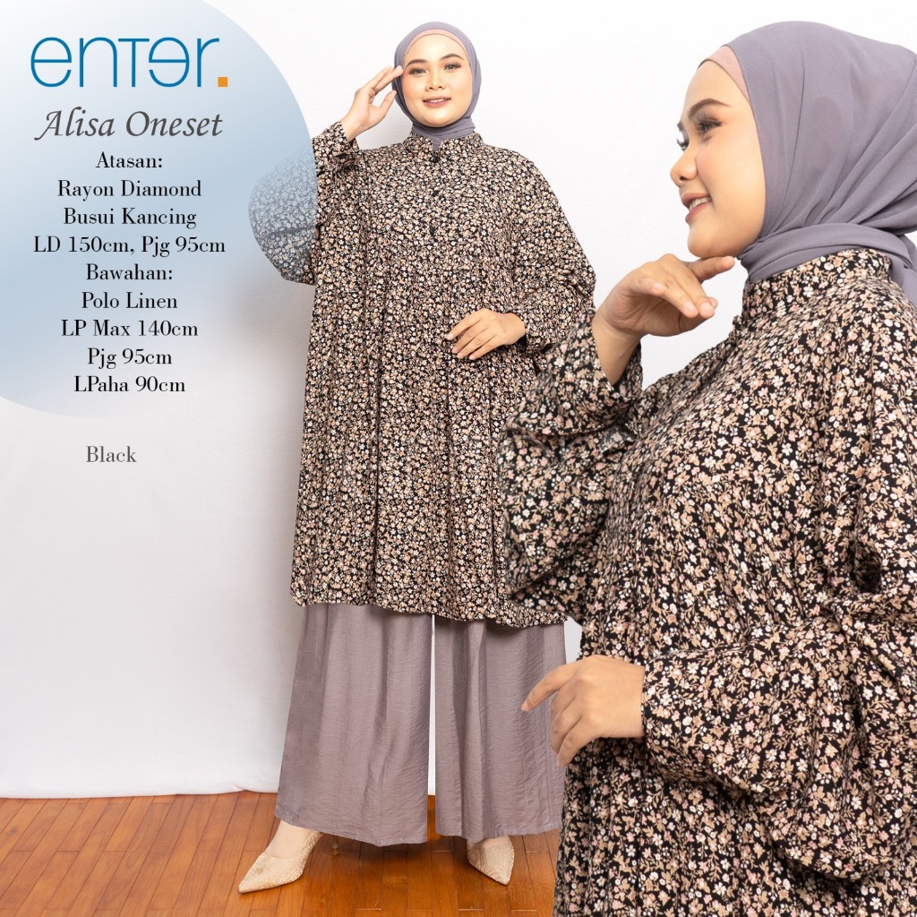 Alisa Afika One Set Jumbo LD 150 5XL Bahan Rayon Diamon Adem Tebal Nyaman Mix Pollo Linen by Enter S