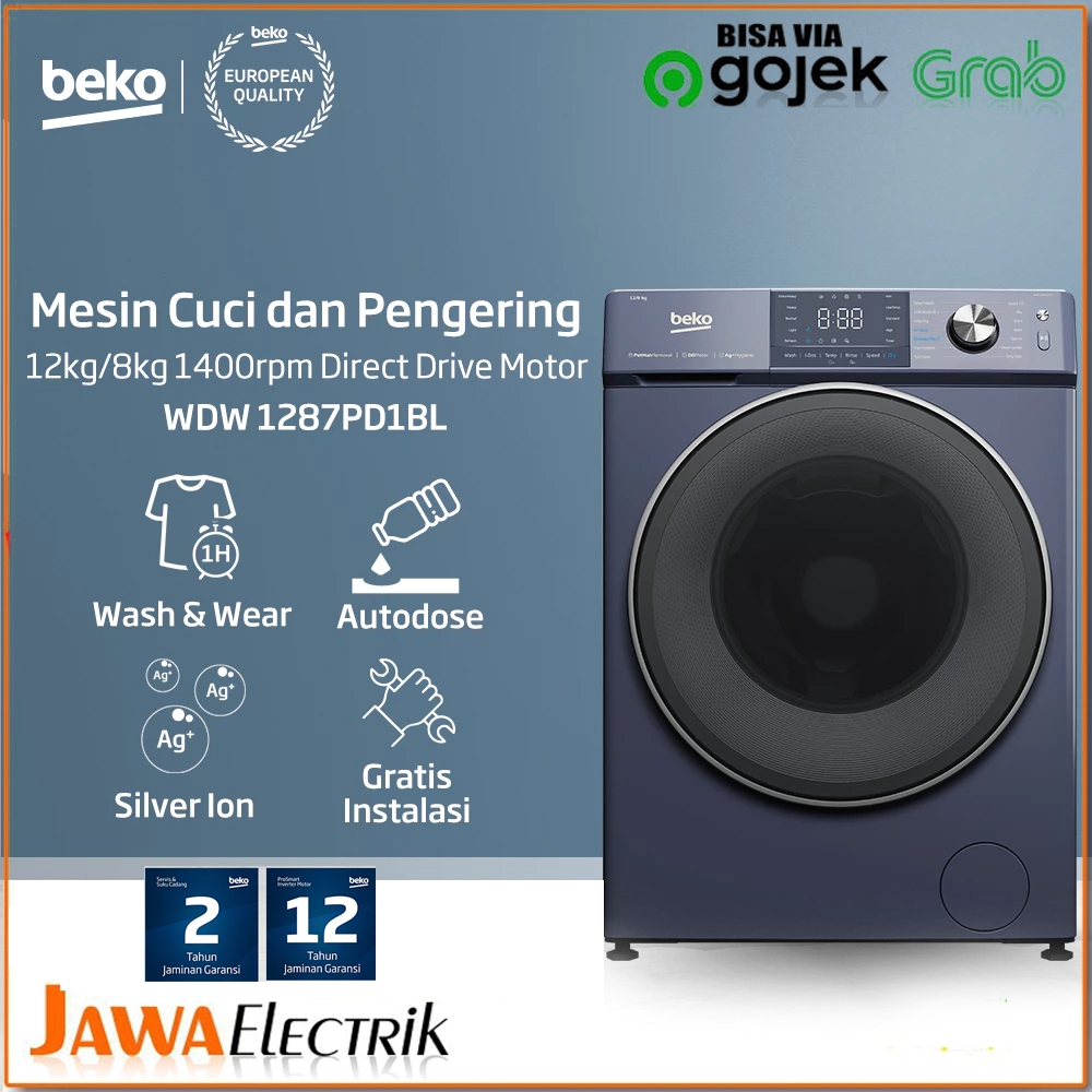 Beko Mesin Cuci + Pengering 12kg/8kg WDW1287PD1BL - Front Load Combo Washer Dryer
