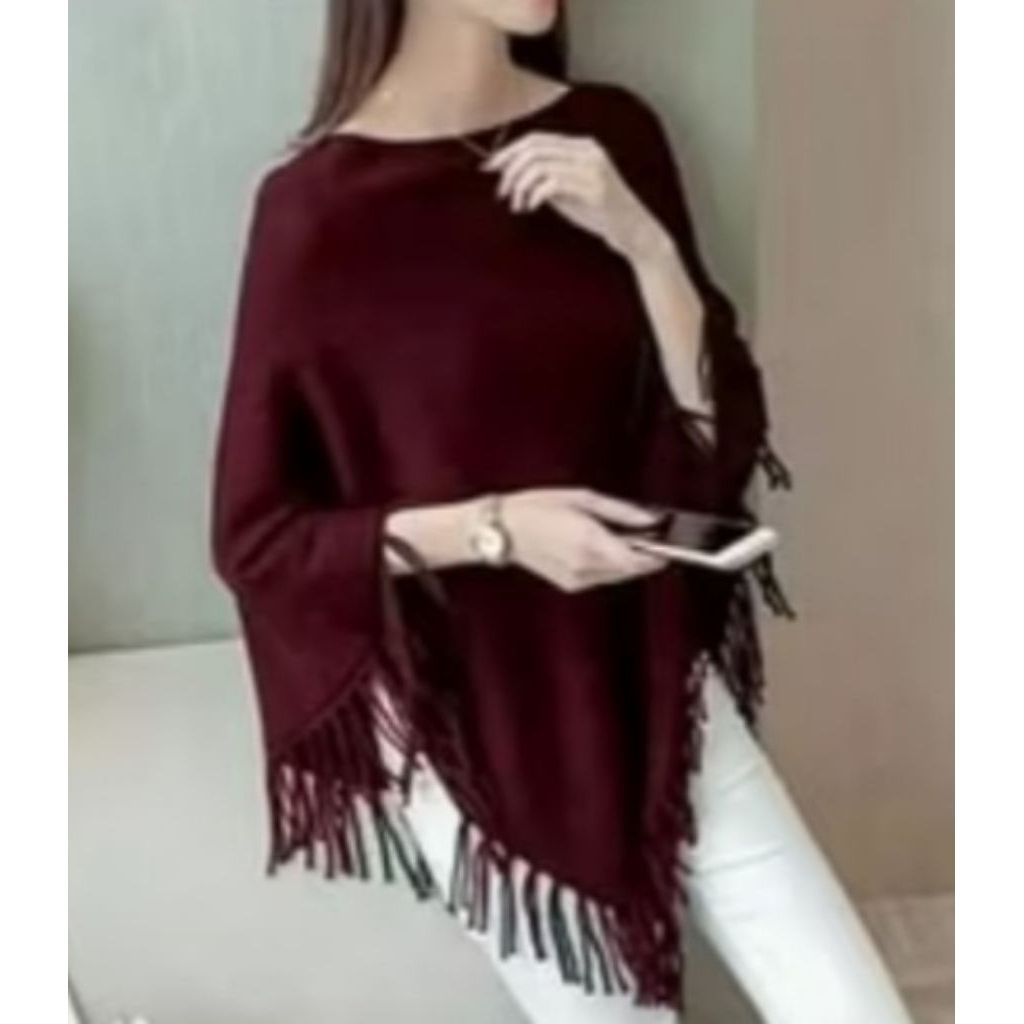 Ponco polos rajut wanita/ Ponco kartigan rajut/aksesoris wanita remaja/dewasa