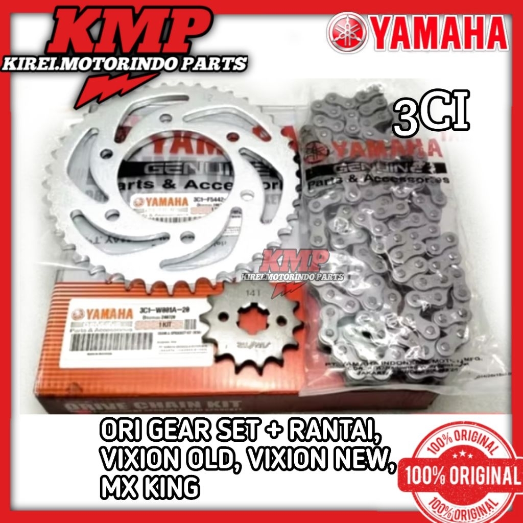 ORI GEAR SET + RANTAI 3CI YAMAHA VIXION OLD,VIXION NEW, MX KING