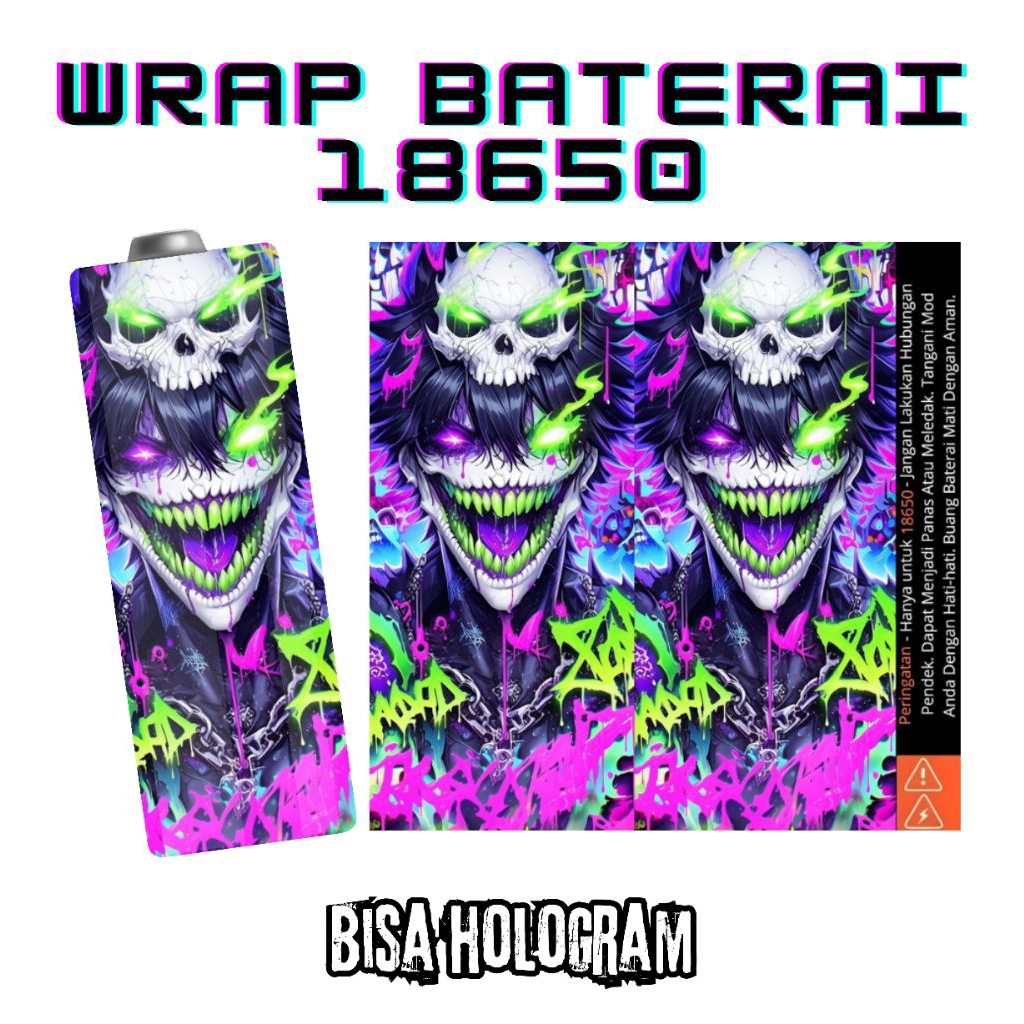 

FAMSTORE - Pelindung Baterai Stikerskin Wrap Baterai 18650 Motif Joker Neon | Bisa Hologram Anti Gores Dan Anti Air Waterproof