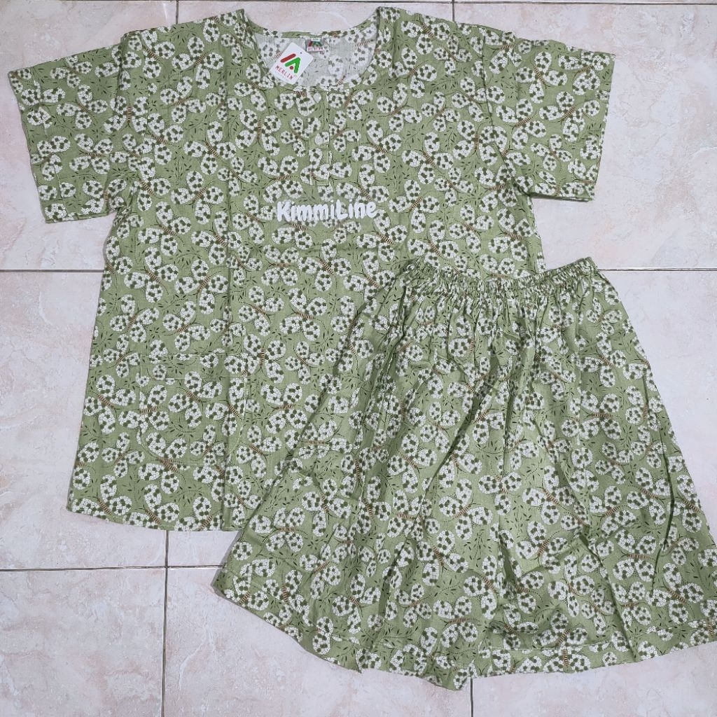 Baju Tidur Bahan Katun Merlin Setelan Dewasa 2 Size Ukuran : BD Dewasa Kancing 5 Full Celana 3/4 + H