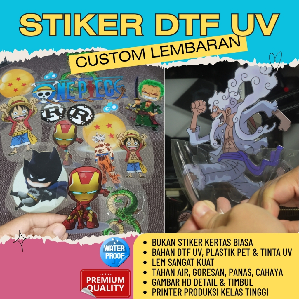 

Stiker Custom DTF UV - Stiker Decal Kering Timbul - Lembaran - Print Custom Sticker