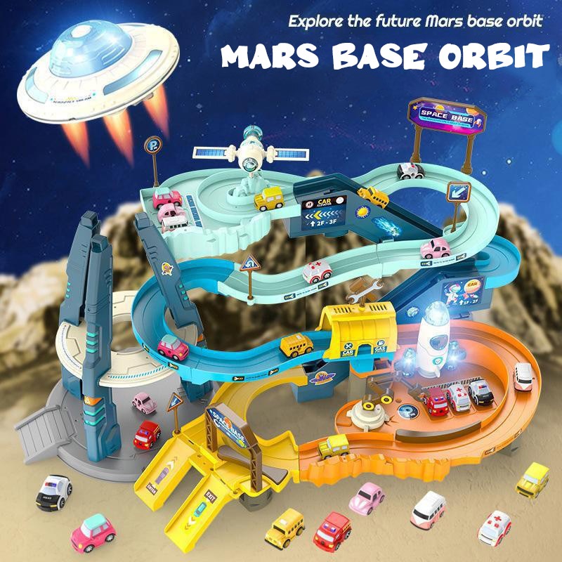 Mainan Anak Rail Train Adventure Mars Orbit Urban Rail Transit Dinosaur Track Mobil Mobilan Cowok