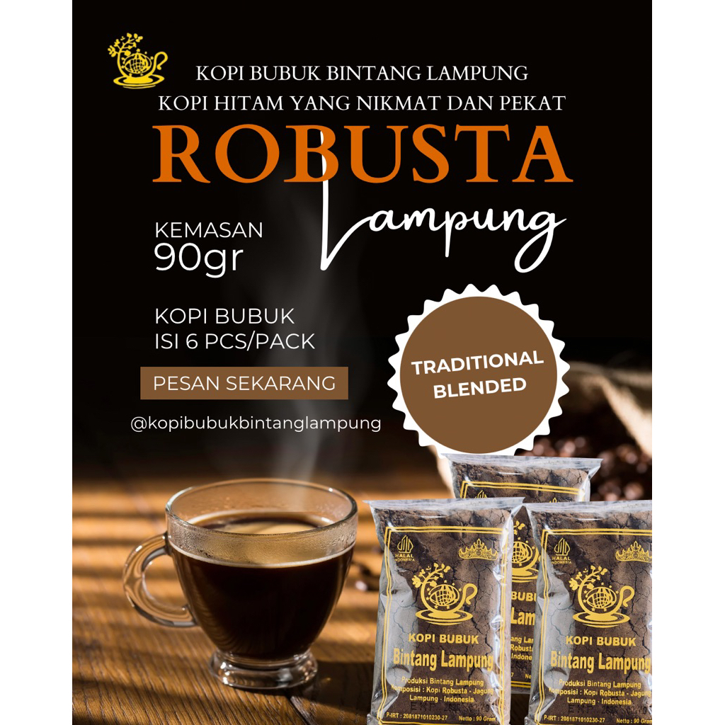 

Spesial Kopi robusta Lampung 540gram| robusta kemasan 90gram isi 6