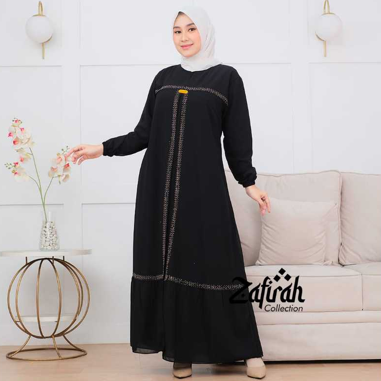 Zafirah Fashion - Baju Gamis Wanita Warna Hitam Fateena Ceruty Swarovsky Premium Dress Perempuan Mew