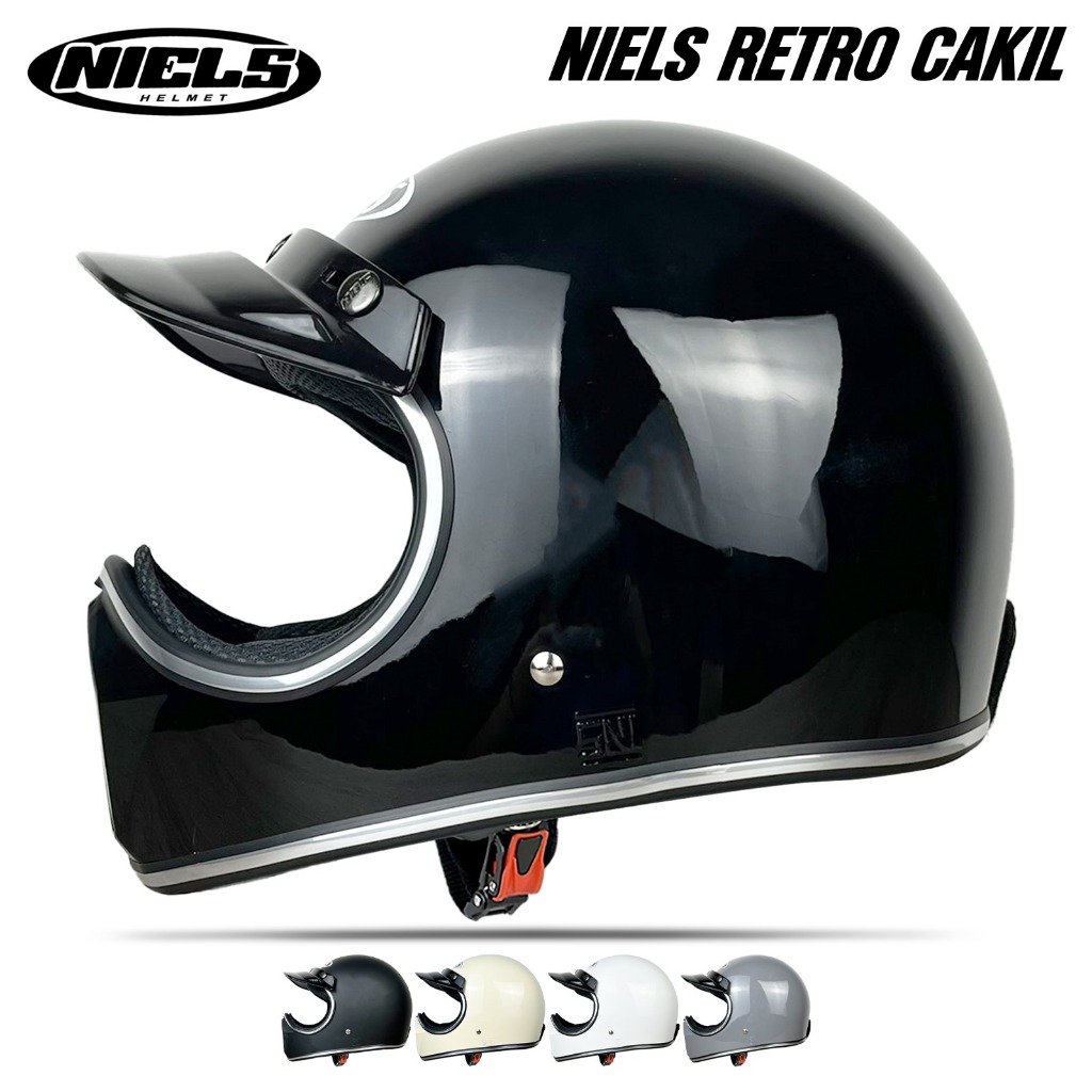 NIELS Cakil Helm Full Face Retro List Chrome Free Pet SNI / Helm Full Face