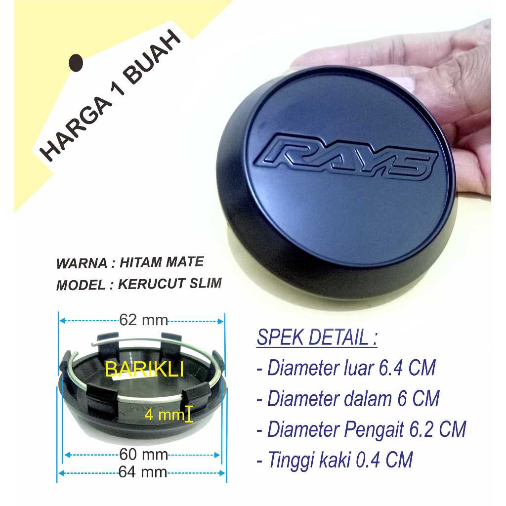 1 Buah Tutup as roda ban mobil dop center velg rays kaki 6 cm topi 6,4 cm