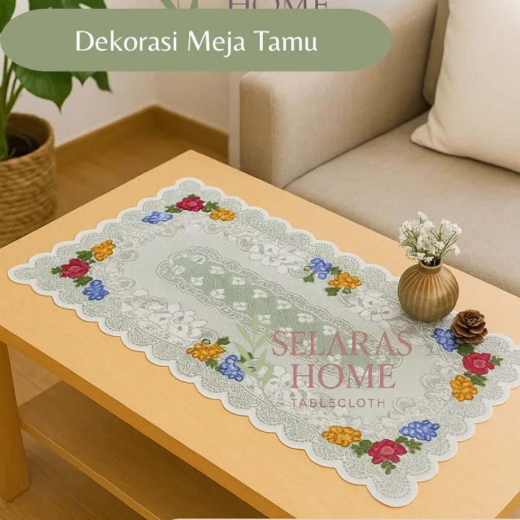 COD Taplak Meja Lebaran Taplak Meja Tamu Persegi Motif Bunga ukuran 50x100cm Taplak Meja Tamu Murah 