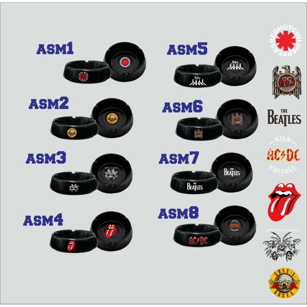 Asbak Band Musik Logo GNR RHCP Beatles dll Ashtray Black Bulat