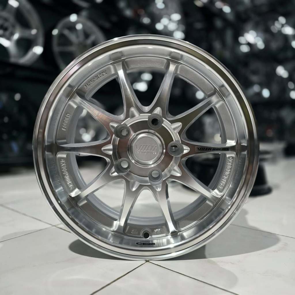 Velg Rays Ce28 Brand New Ring 15 Pcd 5x114.3 Lebar 7 Et 35 Warna Silver Polish Kondisi Baru