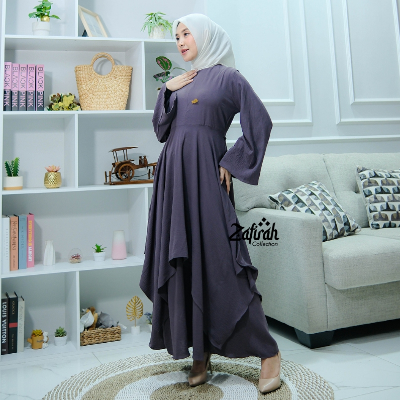 Zafirah Fashion - One Set Dress Wanita Crinkle Airflow Premium Jihana Series Warna Grey Setelan Baju