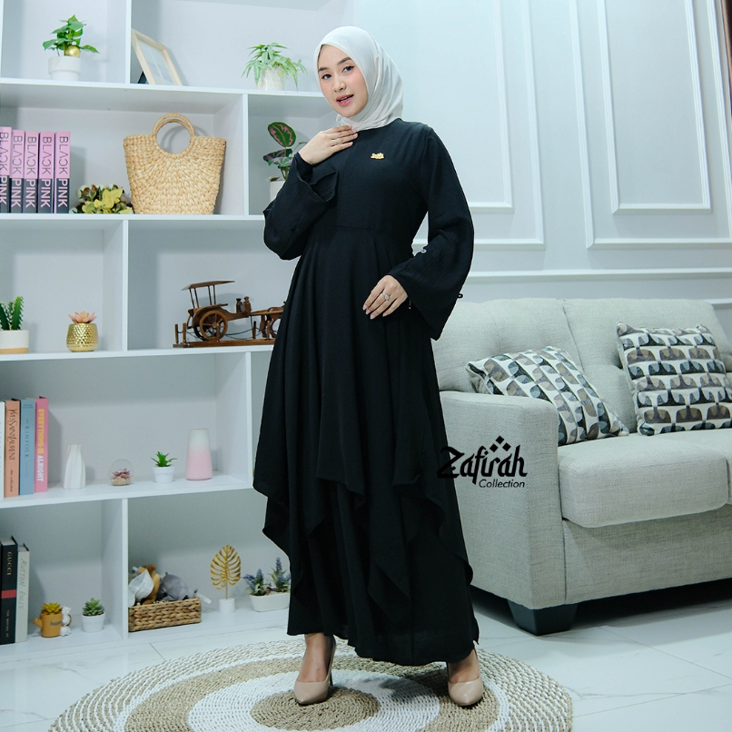 Zafirah Fashion - Setelan Dress Wanita Crinkle Airflow Premium Jihana Series Warna Hitam Setelan Baj
