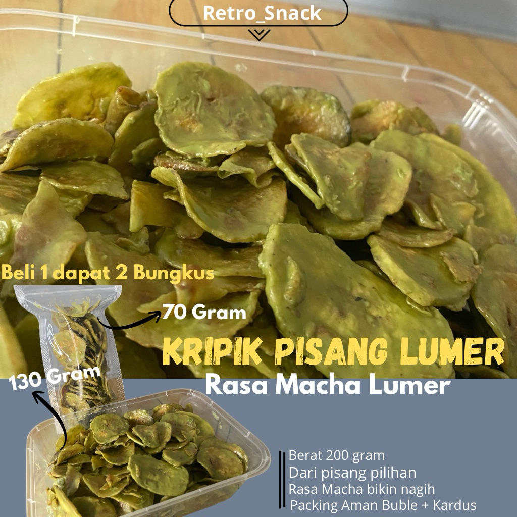 

(Beli 1 Dapat 2) Kripik Pisang Lumer - Kripik Pisang Lumer Rasa Macha - 130 gram dan 70 gram - Enak Renyah Macha Lumer
