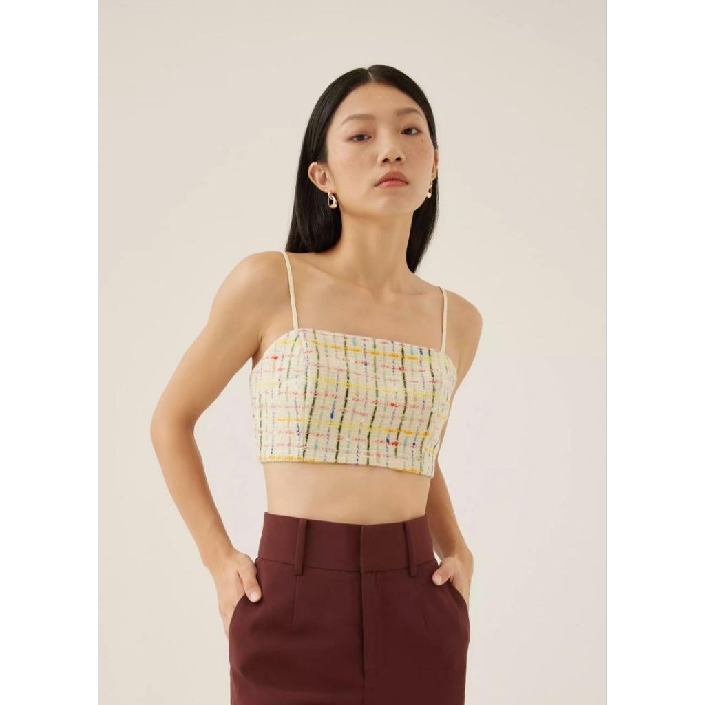Love Bonito padded tweed crop top cream