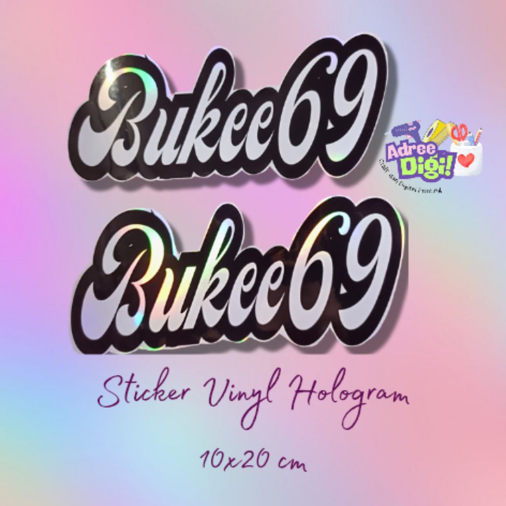

( BACA DESKRIPSI DULU) CETAK STICKER CUSTOM NAMA / STIKER VINYL HOLOGRAM WATERPROOF, STICKER VINYL WHITE (WATERPROOF), STICKER CHROMO ( STIKER BIASA)