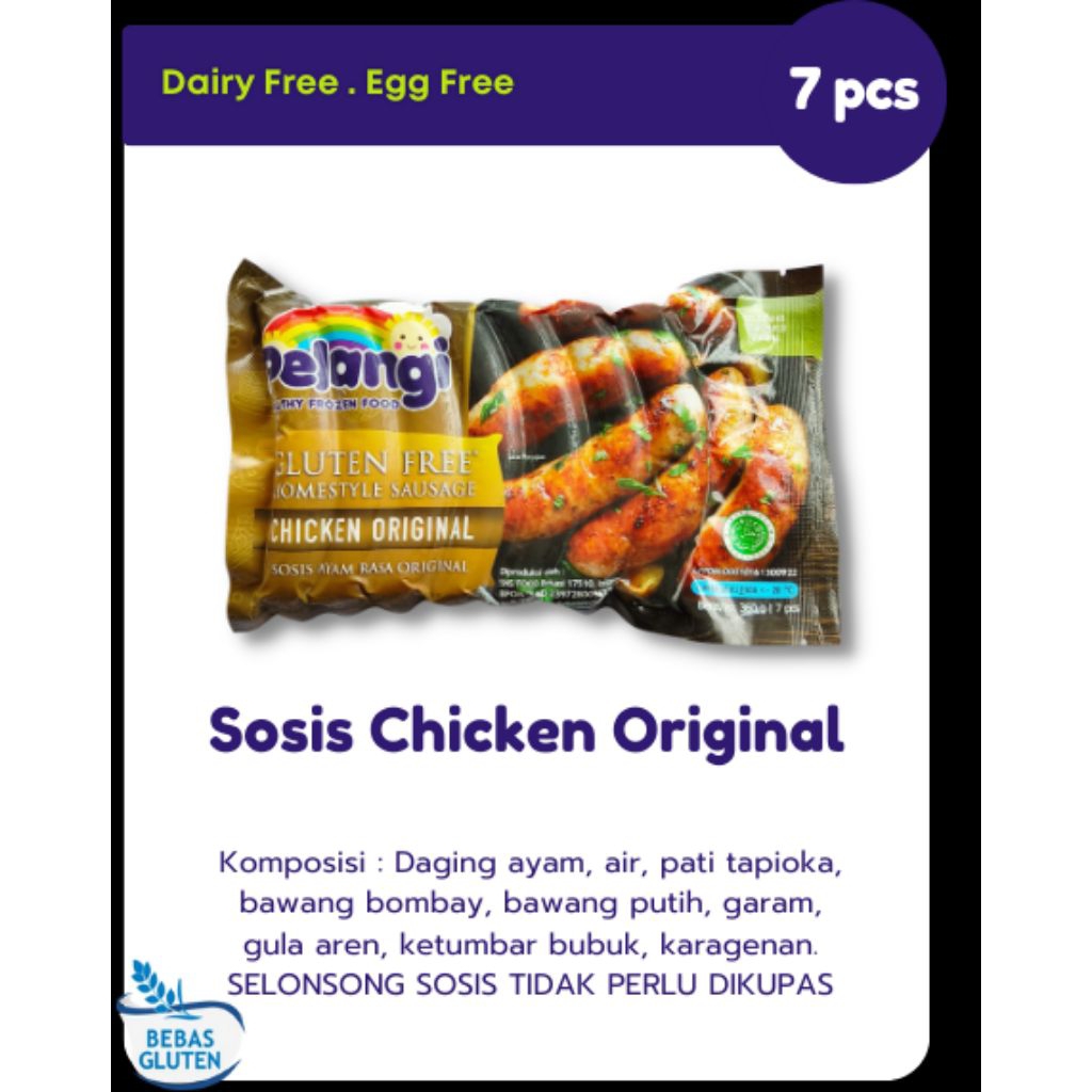 

Sosis Chicken Original Gluten Free Pelangi Family Frozen Food | Halal | No MSG | Tanpa Gula Rafinasi | Tanpa Pengawet | Tanpa Pewarna | Tanpa Bahan Kimia | Bahan Alami | Snack Anak | Sosis Ayam | Makanan Sehat | Makanan Beku Frozen Food | Superfood Store