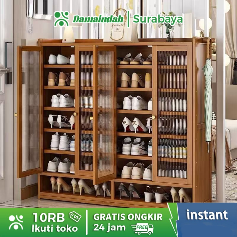 Damaindah Rak Sepatu Susun Tertutup Kayu Lemari Kaca Sepatu Tertutup Rak Sepatu Anti Debu