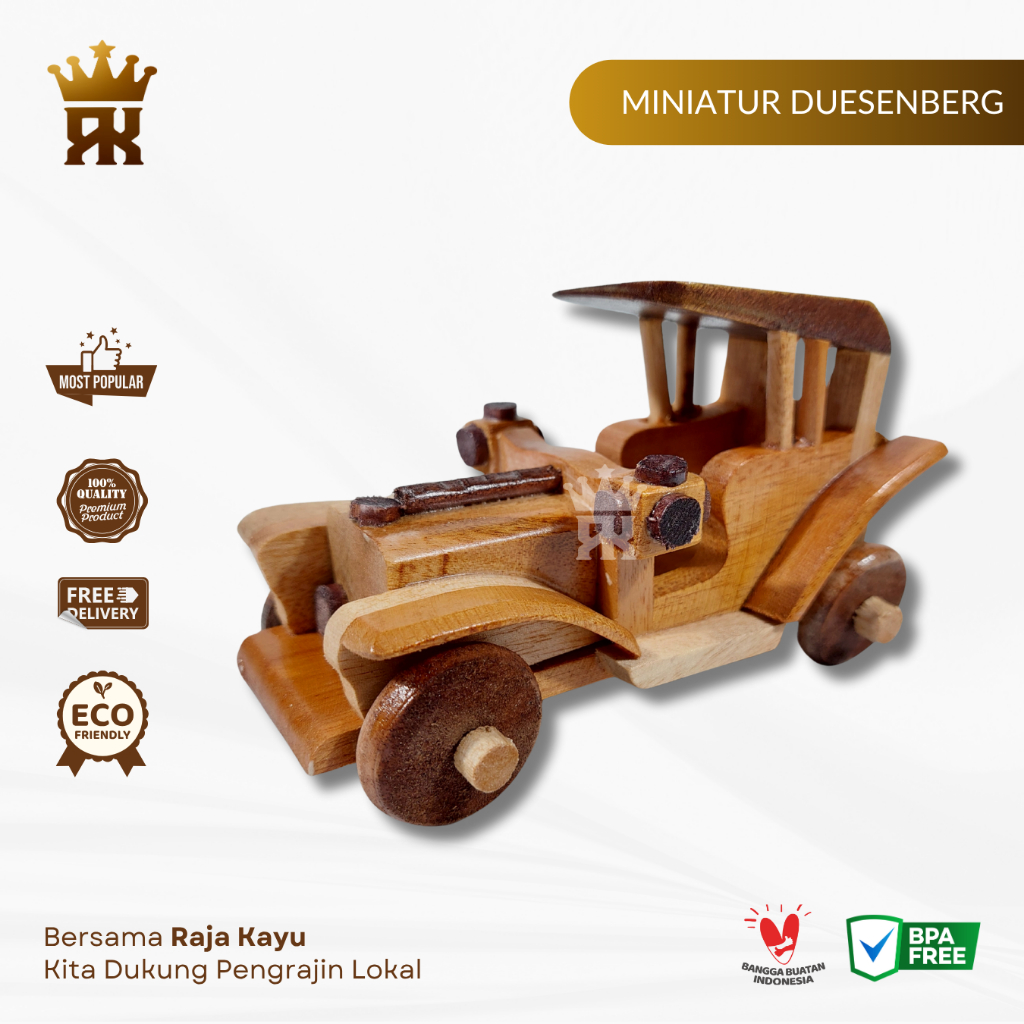 RAJAKAYU Mainan Miniatur Mobil Kayu Duesenberg Klasik Vintage