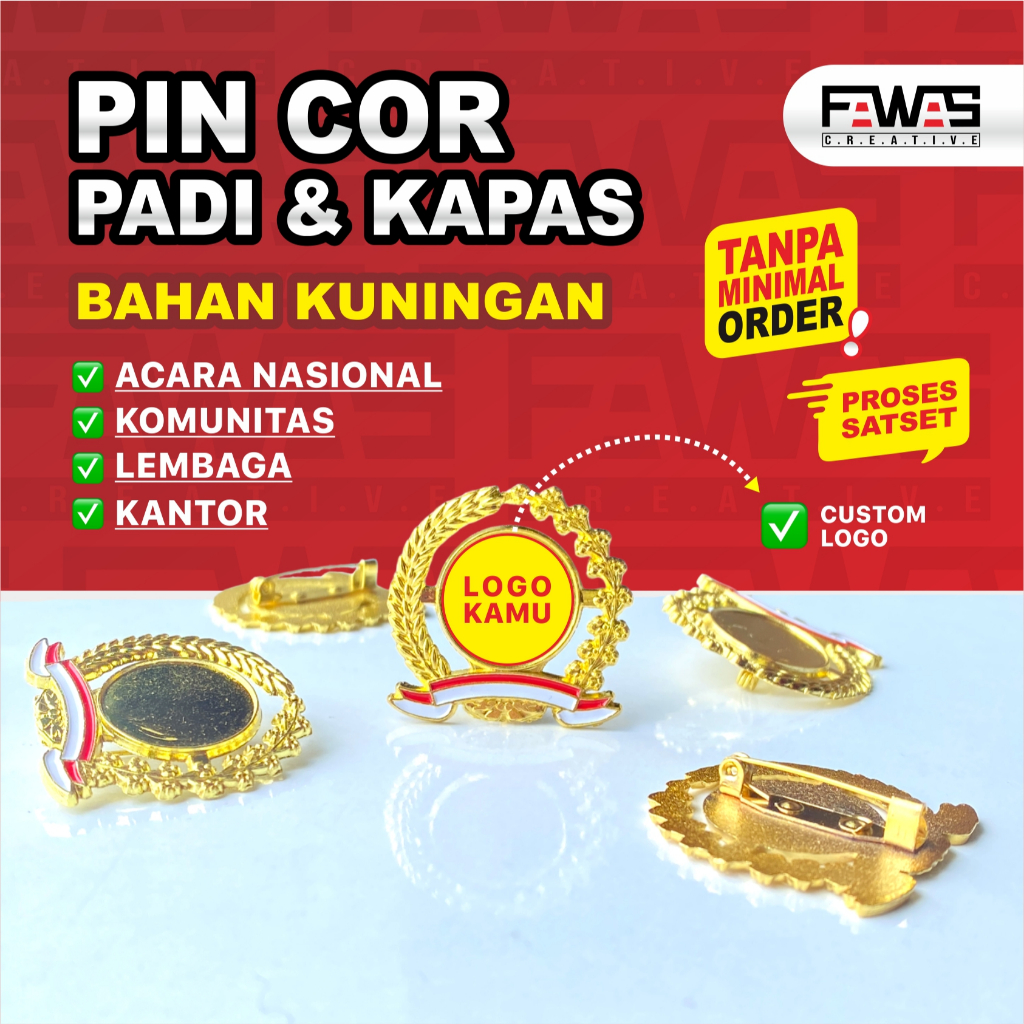 PIN COR PADI & KAPAS CUSTOM LOGO LEMBAGA/KOMUNITAS/KANTOR/17 AGUSTUS