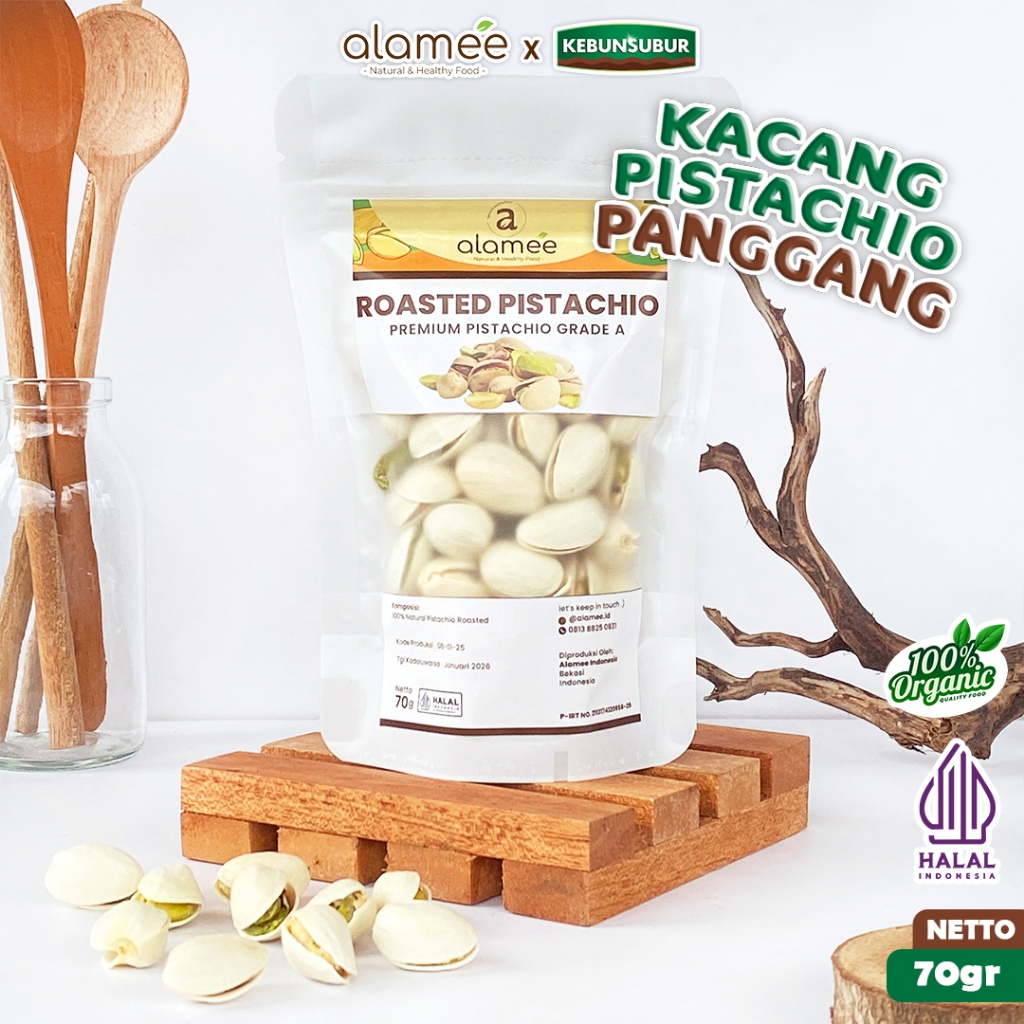 

ALAMEE Kacang Pistachio Roasted Pistacio 70gr Fustuk Dalam Cangkang Renyah Organik kebunsubur