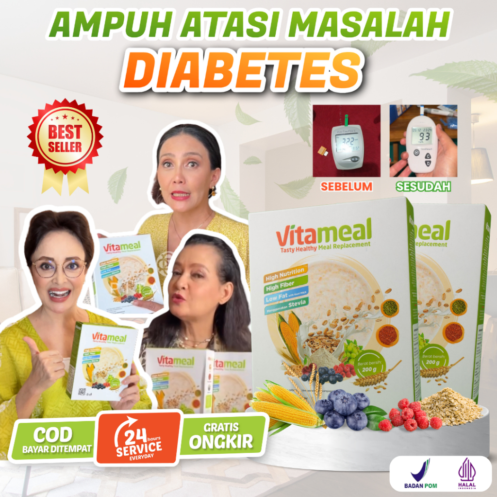 

[DIJAMIN] Vitameal Sereal Herbal vitamil Penurun Gula Darah Tinggi, Kolesterol, Cegah Diabetes. Atasi Maag, GERD, Asam Lambung. Pengganti Makanan BPOM HALAL VITAMINILK DIET