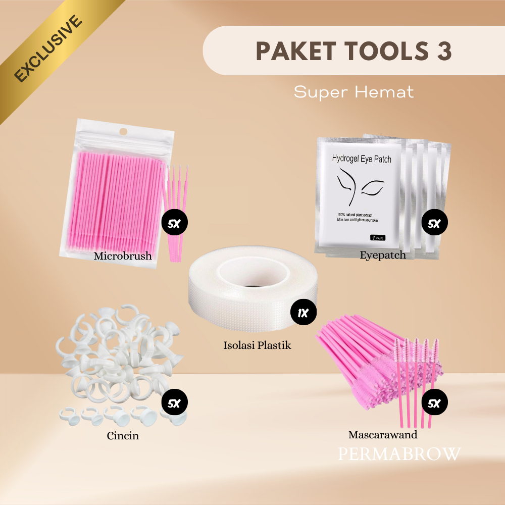 Paket Alat Eyelash Extension Lengkap – Microbrush, Mascara Wand, Cincin Lem, Isolasi Kertas & Plasti