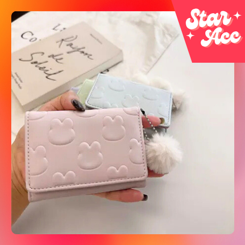 ACC - Dompet Wanita Lipat Kecil Aesthetic Karakter Timbul Kelinci Import Dompet Miniso